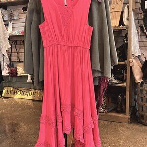 Ella Moss Handkerchief Hem Ruffle Sleeveless Dress- Coral